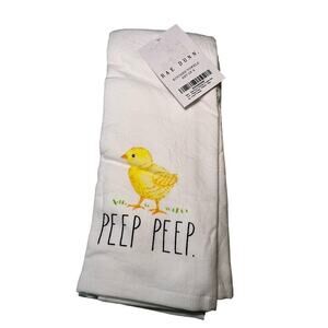Set of 2 - Rae Dunn Kitchen Hand Towel White Easter Design Peep Peep Embroidered